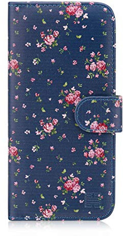 32nd Floral Series - Design PU Leather Book Wallet Case Cover for Apple iPhone XR, Designer Flower Pattern Wallet Style Flip Case With Card Slots - Vintage Rose Indigo