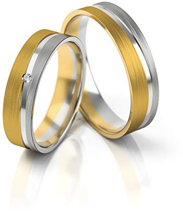 JC Gold Trauringe - Gelbgold Weißgold Eheringe Bicolor inklusive Stein und Gravur im Paarpreis PL300 (14 Karat (585) Bicolor)