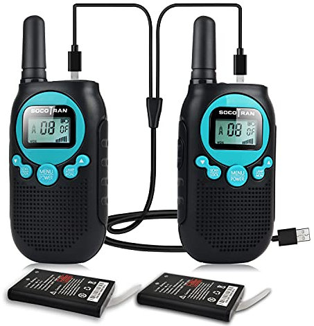 Talkie Walkies avec Batterie Rechargeable au Lithium-ION Talkie Walkies pour Une Aventure en Plein air jusqu'à 5 km 8 canaux Twin Pack Bleu SOCOTRAN