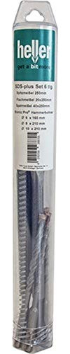 Heller Tools 2011 Bohrer und Meißel Set für Stein und Beton, Spitz-, Flach- und Spatmeißel, SDS-plus Bohrer Ø 6,8,10, 6-teilig, bohrer meißel set, sds plus