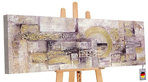 YS-Art Acrylbilder auf Leinwand Handgemalt Bewegungen | Gemälde mit Rahmen wohndecor | handgemalte acrylbilder Wandbild | Acryl wandbild Wohnzimmer Schlafzimmer Arbeitszimmer XXL 150x50 cm