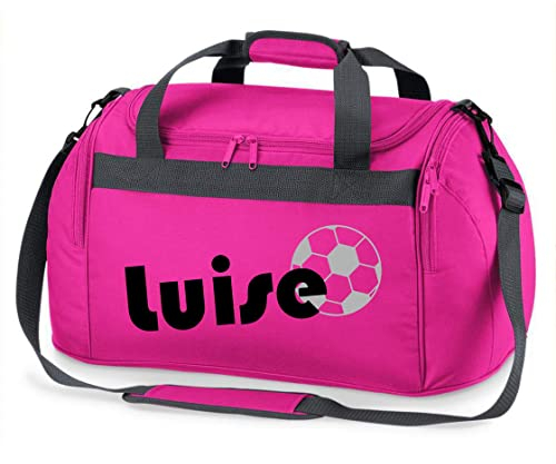 Sporttasche mit Namen | inkl. NAMENSDRUCK | Motiv Fußball | Personalisieren & Bedrucken | Reisetasche Jungen Ball Sport-Verein | blau schwarz (pink)