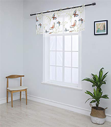Dreamskull Gardine Gardinen Kurzstores Scheibengardine Schiebegardine Bistrogardine Blumen Transparent Klein Kurz Küche Wohnzimmer Kinderzimmer Landhaus Kleiner Prinz 36cm Hoch Länge 150cm (Grün)