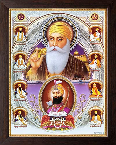 Art n Store Religiöses Wandgemälde aus synthetischem Acryl und 10 Sikh-Gurus und goldener Tempel, 30 cm x 23 cm x 1,5 cm