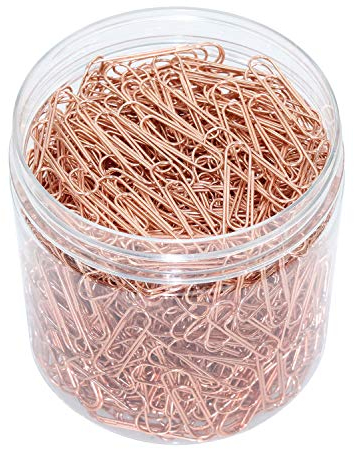 OKVGO 500pcs Paper Clips with Plastic Box of Paper Clamps for Office Stationery 33mm Rose Gold Metal