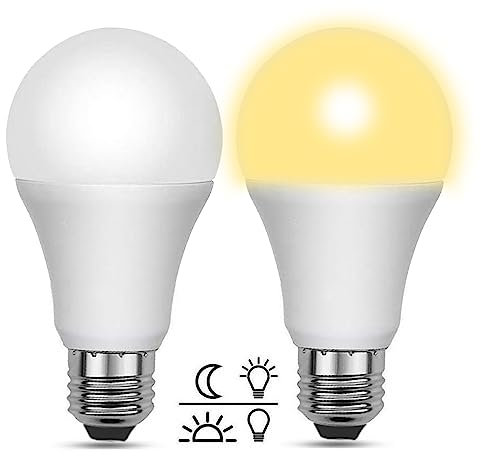 Glühbirnen E27 mit Dämmerungssensor Warmweiß 3000K 1000LM, AC 230V, 200 Grad, Lichtsensor LED E27 10W ersetzt 80W, LED Außenlampe für Eingangsbereich Hauseingang Garten, 2 Stück