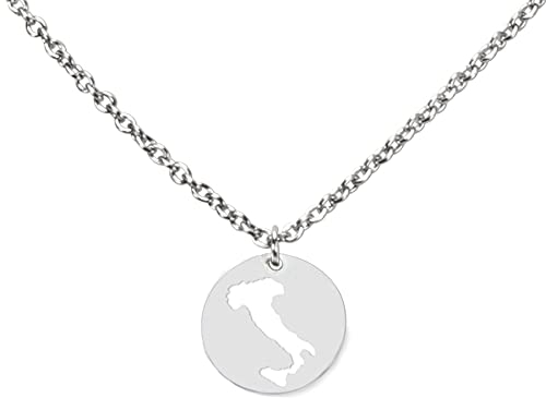 DAHEIM Halskette Italien - filigrane Kette des italienischen Stiefels für Damen und Frauen, Heimat-Schmuck Bella Italia aus Edelstahl (silber-farben) DHK292