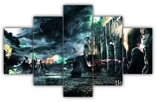 104Tdfc Bilder leinwandbilder 5 teilig Malerei Schlacht bei Hogwarts Wandbild 5 teilig Leinwand Bilder Moderne Wandbilder XXL Wohnzimmer Wohnkultur 150X80Cm Rahmen