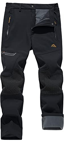 KEFITEVD Gefütterte Hose Herren Winter Thermo Hose Wathose Arbeitshose Männer Angelbekleidung Jagdhose Wasserdicht Outdoorhose Angeln Wandern Schwarz 34