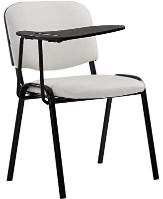TPFLiving Besucherstuhl Keen Konferenzstuhl mit Armlehne und Kunstlederbezug I Seminarstuhl mit Robustem Metallgestell und Gepolsterter Rückenlehne/Sitzfläche, Farbe: Weiß