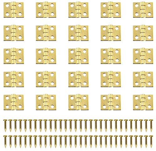 Gotetiso 50 Stück Mini Scharniere Steckverbinder Scharniere Klein Scharnier Vintage Messingscharniere Mini Klappscharniere Fenster Schrank Türangel Scharniere Modellbau