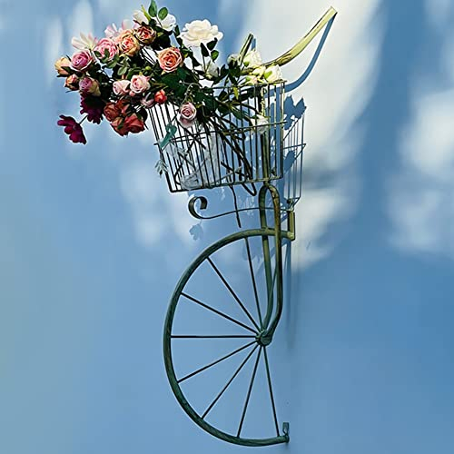 FFYUEEE Ostern Eisen Blumenständer, Fahrrad Blume Korb Wand Hängen, Im Freien/Garten/Balkon/Wanddekoration/Hängende Korbverzierung,Grün