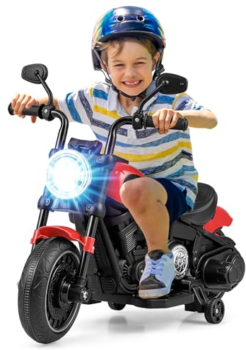 Maxmass Kids Electric Motorbike, 6V Battery Powered Electric Motorcycle with Headlight and Detachable Training Wheels, Children Ride on Car for 18+ Months Boys Girls (Red)