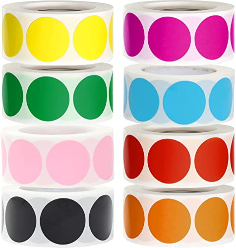 4000 Stück Klebepunkte Bunt, 25mm Bunte Klebepunktefarbige Klebepunkte Runde Aufkleber Markierungspunkte Klebeetiketten Rund Etiketten für DIY Büro(8 Rollen, 500 Stücke/Rolle)