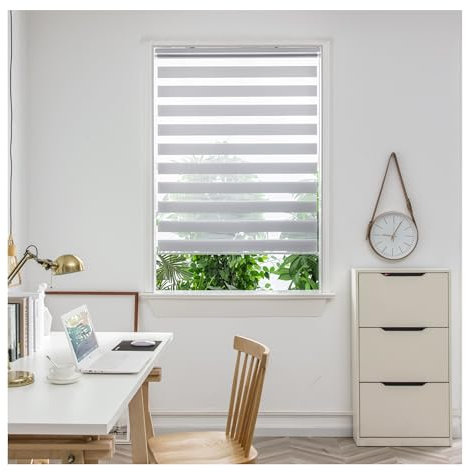Aprica Day and Night Zebra Roller Window or Door Blinds Custom Made to Measure with Child Safety Pull Cords - Easy Fit Roller Blinds (Light Grey, 61 to 90cm Width - 210cm Max Drop)