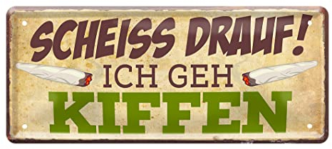 Ich geh kiffen Blechschild - Retro Deko Schild - Cannabis Joint Weed Hanf Marihuana Pott Gras Dope Raucher - Metallschild lustiger Spruch - Geschenk Pflanzenliebhaber Kiffer - 28x12cm