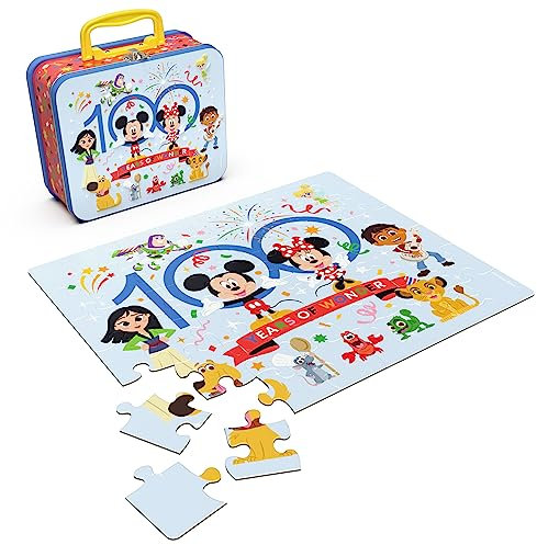 Disney100 Anniversary, 48-Piece Jigsaw Puzzle in Metal Tin Handle Lunch Box, Puzzles for Kids Ages 4-8, Disney Toys for Adults & Kids Ages 4 and up