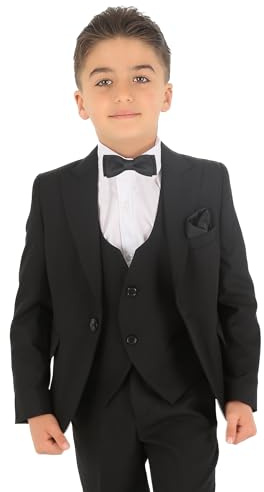 SIRRI Abiti da Sposa Slim Fit per Ragazzi Set Completo Formale da 8 Pezzi con Struttura a Spina di Pesce in Nera Taglia 3 Anni
