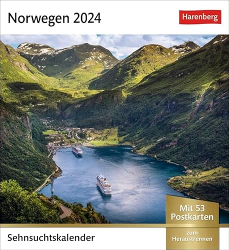 Sehnsuchtskalender Norwegen - Kalender 2024 - Harenberg-Verlag - Postkartenkalender mit 53 heraustrennbaren Postkarten - 16 cm x 17,5 cm