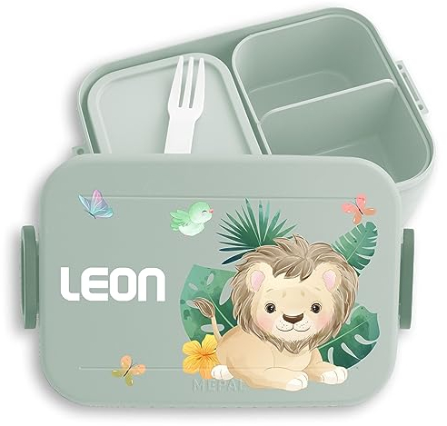 Kinder Bento Box Midi für Mepal Bentobox - Löwen - Brotbox süßer Löwe Lunchbox König der Tiere Vesperbox Leo I Lion - 900 ml - Sage Grün - brotdose kindergarten brotzeitbox mädchen kita tier