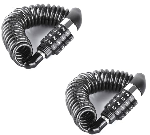 LIANCHEN 2 Pièces Antivol Vélo Ski Snowboard Antivol casque moto Antivol Velo Code 4 Chiffres cadenas pour selle de vélo Petit et Facile à Transporter Long 150cm pour Scooters Casques Vélos (noir)