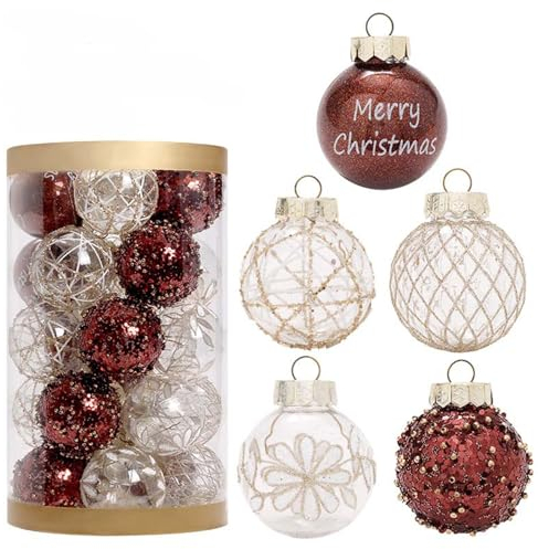 GLITZFAS Weihnachtskugeln 6cm 25 Stück, Glitzernd Weihnachtsbaumschmuck Christbaumkugeln Sets Kunststoff Glänzend Christmas Decorations Baumschmuck Ornamente (Braun und Gold)