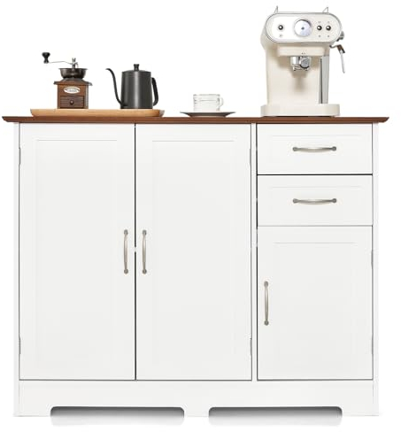 COSTWAY Buffet Cuisine, Armoire de Cuisine 2 Placards 2 Tiroirs, Étagère Réglable, Meuble Bas Cuisine pour Salon, Meuble de Rangement, Blanc, 100 x 40 x 78 cm (Blanc)