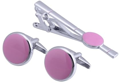 Homxi Krawattennadel Manschettenknöpfe Set,Krawattenklammer Herren Messing Rund Hemd für Manschettenknöpfe Silber Rosa