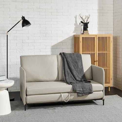 [en.casa] Canapé 2 Places Convertible Banquette Lit d'Appoint BZ Canapé-Lit Futon Divan pour Studio Salon Chambre d'Invité Acier Polyester 78 x 125 x 67 cm Beige