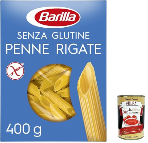 Italian Gourmet Penne rigate Pasta senza Glutine 20 x 400g glutenfrei Pack | IT: formato classico per sughi ricchi; DE: kochfest, vielseitig, geeignet für, Gesamtnettogewicht 8 kg + Kostenlos Polpa 400g