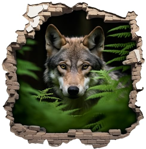 Samunshi® Wanddeko Wandriss mit Wolf Fenster in andere Welt Portal Wallart Wandtattoo für Wohnzimmer Küche Wandaufkleber Wandsticker 70x70cm