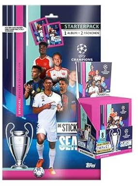 Topps UEFA Champions League 2023/2024 Sticker - 1x Starterpack + 1x Display je 50x Sammeltüten