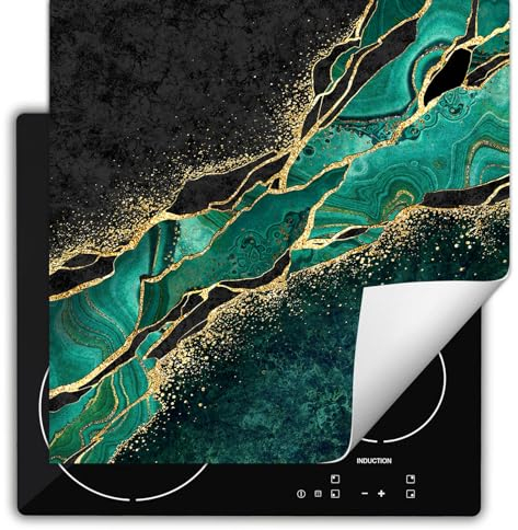 SMTDeco herdabdeckplatte Induktionsmatte herdabdeckung ceranfeld abdeckplatten für ceranfelder induktionskochfeld schutzmatte 60x52 cm Marmor Grün