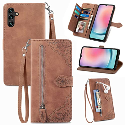 Cxzaqwer Handyhülle Kompatibel with Samsung Galaxy A25 5G,Flip Wallet PU Lederhülle Klapphülle Magnetische [Standfunktion] [Kartenfächern] Schutzhülle für Galaxy A25 5G Braun