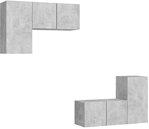 vidaXL TV Schrank Set 4-TLG. Wohnwand Anbauwand Schrankwand Hängeschrank Wandschrank TV Möbel Fernsehschrank HiFi-Schrank Lowboard Betongrau Holzwerkstoff