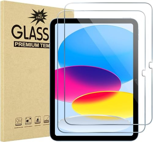 TechDealsUK 2er-Pack Displayschutzfolien für iPad 10. Generation 10.9 2022 Zoll 9H gehärtetes Glas für iPad 10. Generation