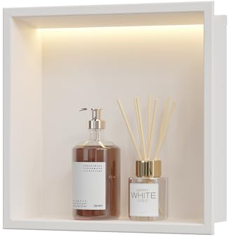 Neohomee Wandnische Dusche Edelstahl mit LED-Licht, Eingebettete Duschnische Weiß Einzelregal Lagerung für Badezimmer, 30 x 30 cm