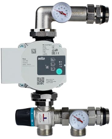 ENVIRON - Set di regolazione del valore fisso 20 – 55 °C con pompa ad alta efficienza | fino a 220 m2 | per gruppo di pompe di riscaldamento a pavimento | Ottone: CW 617N O – nichelato (Wilo Para