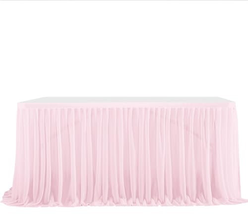 Yurosiay Gonna da tavolo in perle, chiffon, per matrimoni, feste, in tulle, decorativa, da tavolo, in tulle, per compleanno, decorazione per ragazze, ragazzi, baby shower, rosa chiaro, 183 x 77 cm
