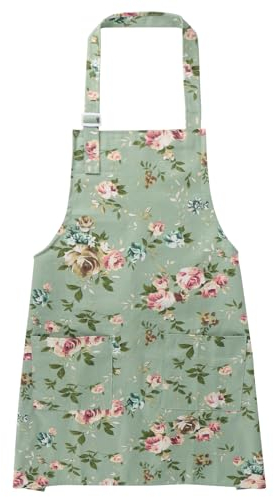 GEBETTER Delantal Cocina Mujer Algodón Flores Rosas Correa Cuello Ajustable Bolsillos, Mandil Cocina Mujer Regalo Mamá Abuela Día de la Madre Navidad Cumpleaños Barbacoa Restaurante Jardín