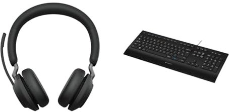 Jabra Evolve2 65 Wireless PC Headset – Noise Cancelling UC Certified Stereo Headphones & Logitech K280e Pro Kabelgebundene Business Tastatur