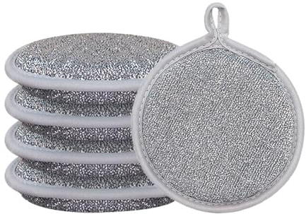 Eponge Metallique, Réutilisables Laine d'acier pour Nettoyer La Vaisselle, Tampons à Récurer en Fil Métallique pour Casseroles, Poêles, Brosses, Cuisinière, Grill, Salle de Bain (5)