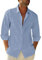 Friptspyg Linen Shirts Mens Long Sleeve Button Down Beach Causal Shirts for Men Adult UK with Pocket, Sky Blue L