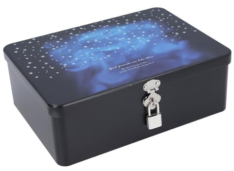 KKPLZZ Boîte de Rangement en Fer Blanc avec Couvercle, Cadenas, Ciel étoilé imprimé, Rétro, Boîte de Rangement Rectangulaire en Fer Blanc, Boîte de Rangement en Métal pour