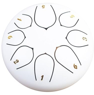 Surwin Rain Drum Wasserdichte Regentrommel, 6 Zoll 8 Noten Zungentrommel, Garten Tongue Drum Outdoor Stahlzungentrommel, Chakra Drum für Meditation Yoga Klangheilung (Weiß)