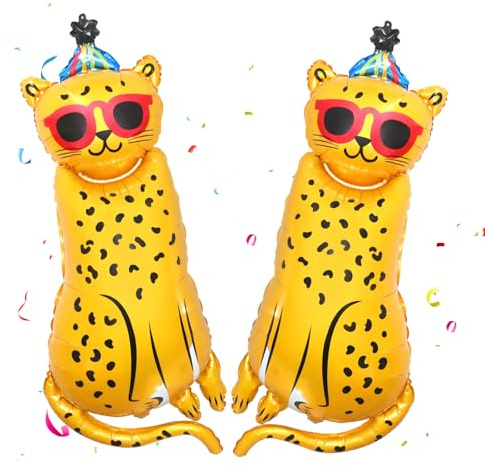 Oerphh 2 Stück Leopard Luftballons Folienballon, XXL Leoparden Folienballon Geburtstag Tiere, Gepard Geburtstag Party Deko, Kindergeburtstag, Dschungel Deko, Tierballons Theme Party