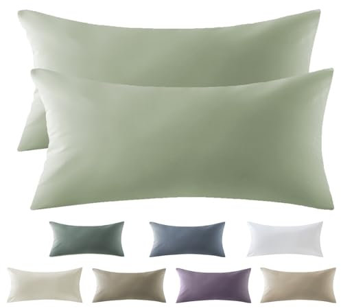 SOULFUL Satin Kissenbezug 40x80 Baumwolle,Kissenbezüge 2 Teilig mit Reißverschluss,ÖkoTex Zertifiziert, Weich und Bequem, SalbeiGrün