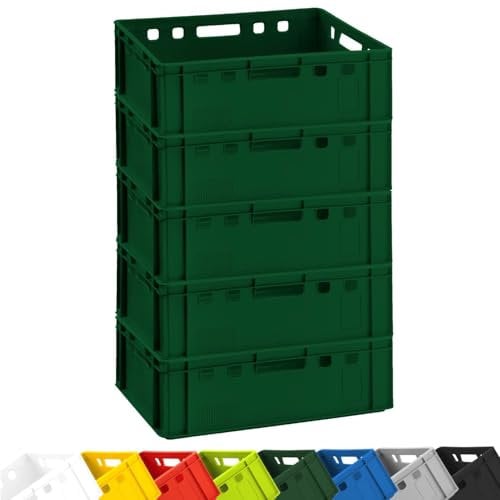 BURI 5x Fleischkiste E2 Metzgerkiste 60x40x20cm lebensmittelecht, robust, stapelbar - Universal Lagerkiste Eurobox aus Deutschland, Dunkelgrün