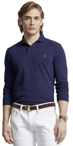 Polo de Manga Larga de piqué Custom Slim Fit (FR/ES, Letras, XXL, Regular, Regular, Azul)