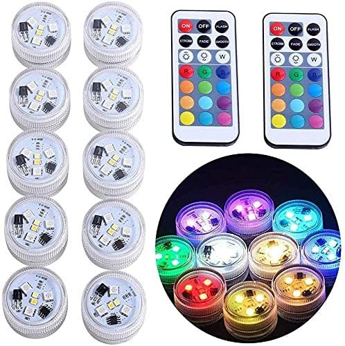 Miyawell 10pcs RGB Unterwasser Licht, Wasserdichte LED-Lichter Tauchbar Teelicht Batteriebetrieben mit IR-Fernbedienung für Hochzeit Aquarium Halloween Party Weihnachten